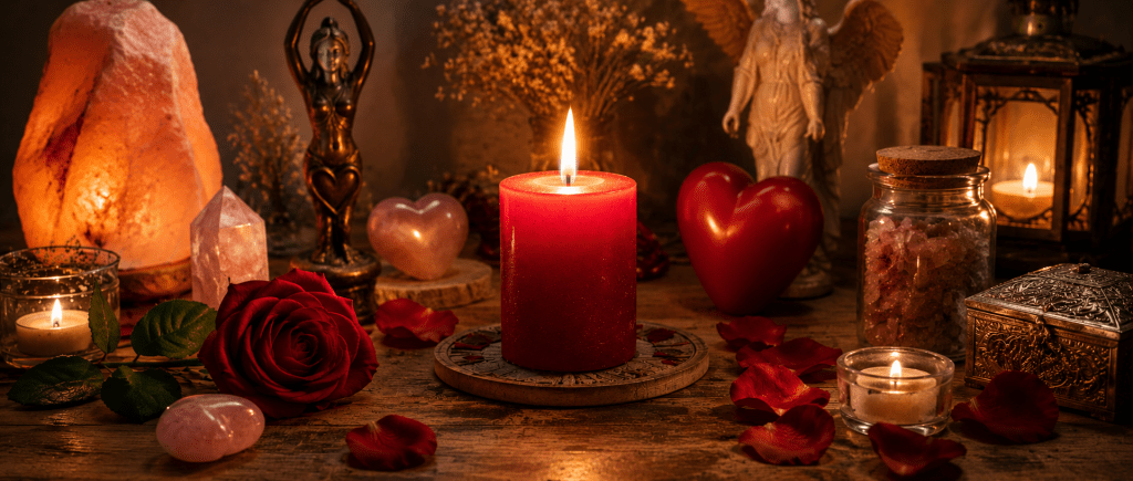 bougie rouge utilisée dans un rituel d'amour pour favoriser une démarche affective