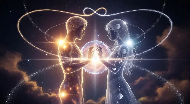 représentation symbolique d’un rituel d’amour avec énergie spirituelle et connexion énergétique