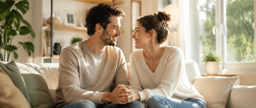 couple se retrouvant dans une ambiance chaleureuse après une période de séparation.