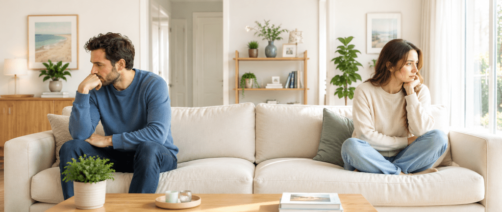 couple séparé après une rupture amoureuse illustrant les difficultés d'une relation sentimentale