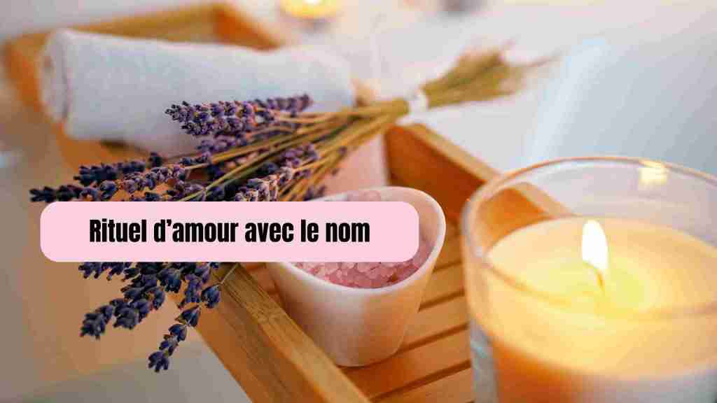 Bougie rose allumée avec objets symboliques pour attirer l’amour