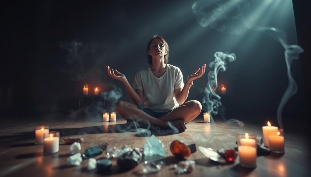 Personne en méditation renforçant son énergie personnelle et son magnétisme amoureux naturel