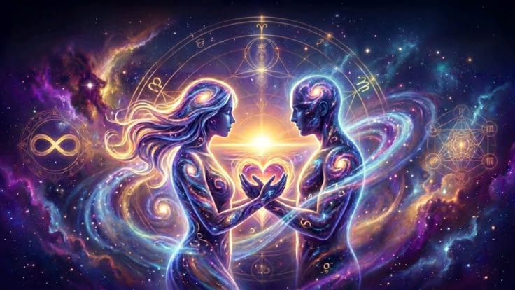 illustration représentant les énergies invisibles reliant deux personnes dans une relation amoureuse