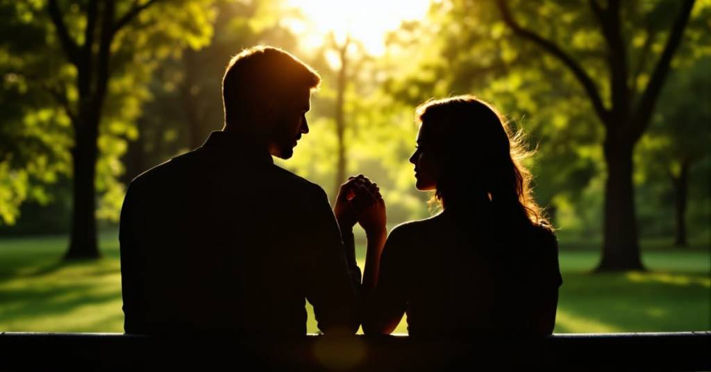 un couple se tenant la main protégé par la lumière spirituelle du grand marabout puissant Nawan contre les influences négatives