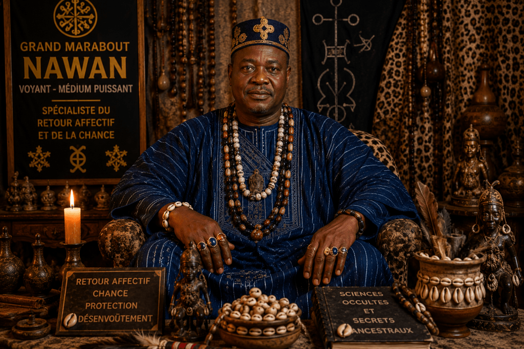 portrait du Grand Marabout Nawan, voyant médium puissant originaire du Bénin, spécialiste du retour affectif et de la chance