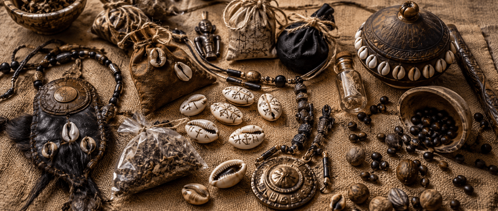 amulettes de protection spirituelle et symboles ésotériques africains utilisés par le marabout Nawan contre les mauvais sorts